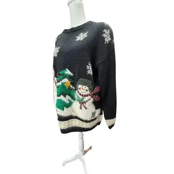 Croft & Barrow Hand Knitted Black With Muti color Snowman Sweater Size Large - Picture 6 of 16